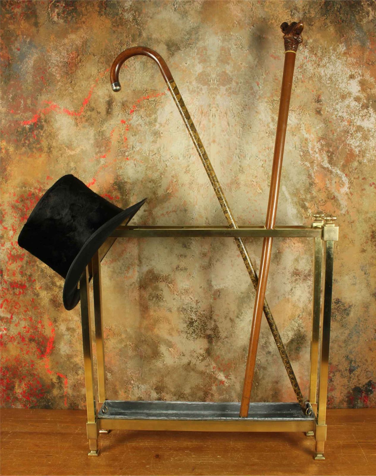 Antique Small Brass Stick Stand. Narrow Walking Cane Umbrella Hall Stand. photo furniture