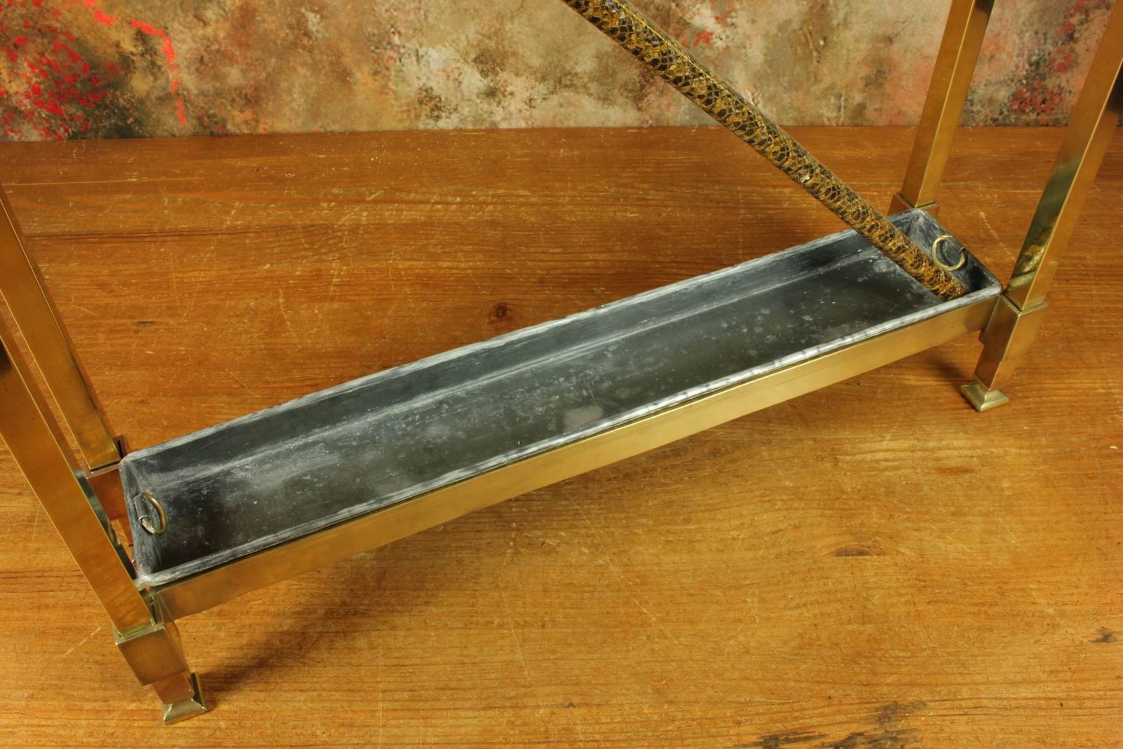 Antique Small Brass Stick Stand. Narrow Walking Cane Umbrella Hall Stand. photo vintage