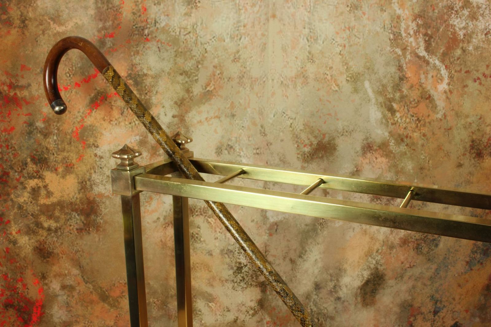 Home Decor Antique Small Brass Stick Stand. Narrow Walking Cane Umbrella Hall Stand. photo