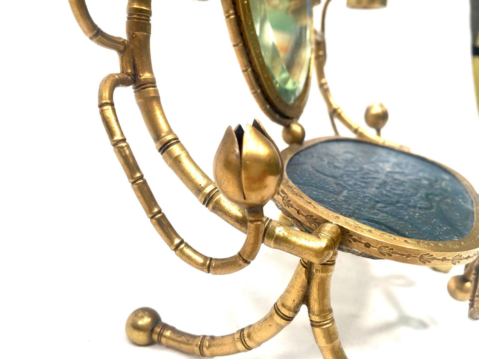 Antique French Tabletop Brass Vanity Mirror & Candle Holder / Jewellery Stand photo vinterior