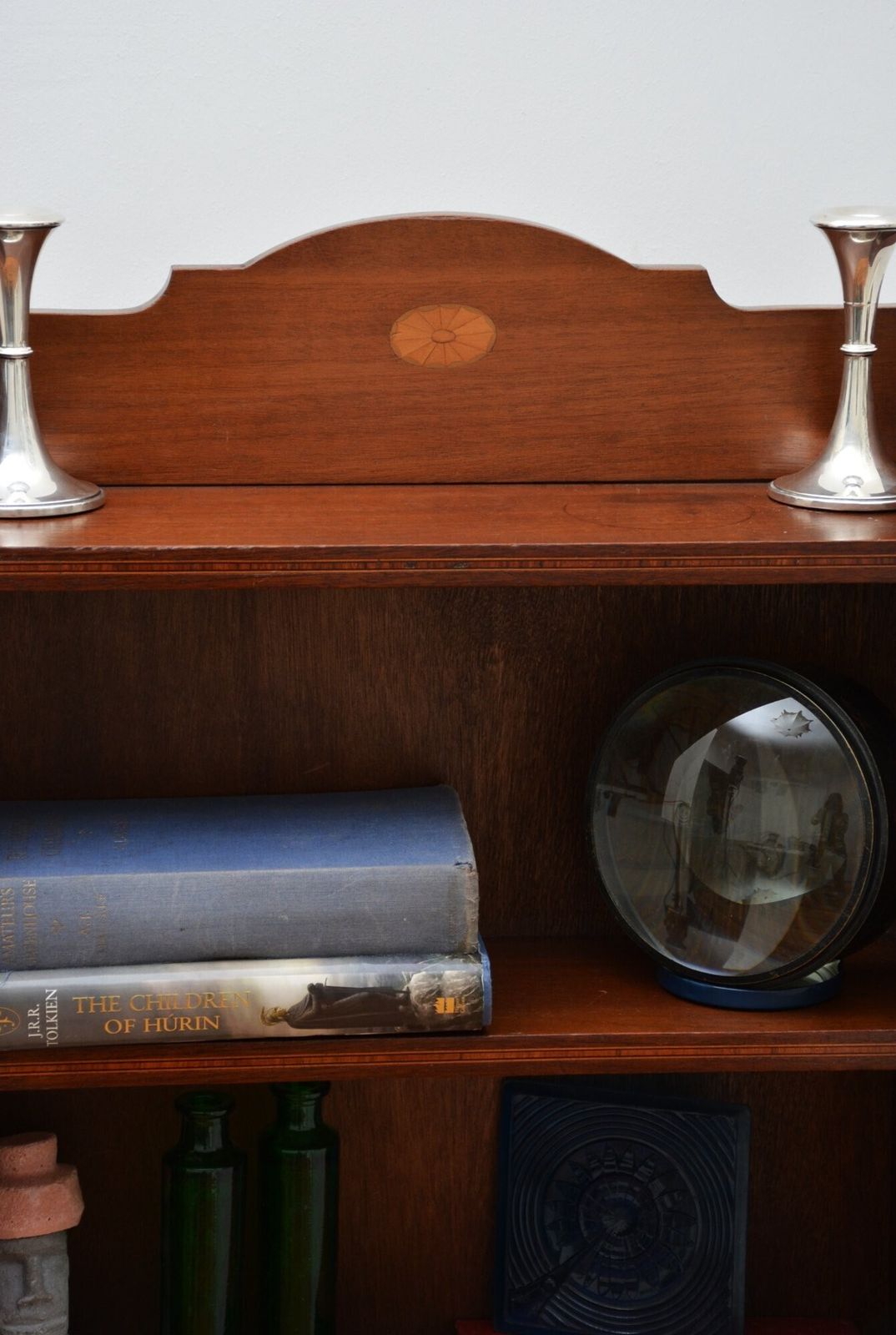 Slim Mahogany And Inlaid Open Bookcase C1900s photo for sale
