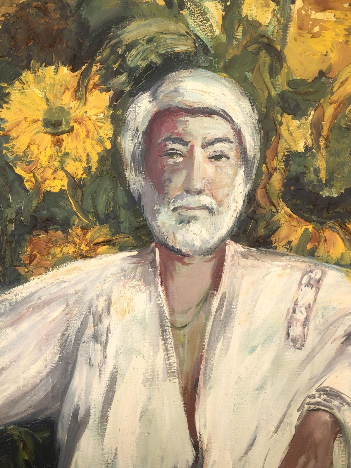 Josep Miquel Serrano Mediterranean Sunflower Portrait With White Robe Spanish Expressionist Oil Painting 1976 photo buy