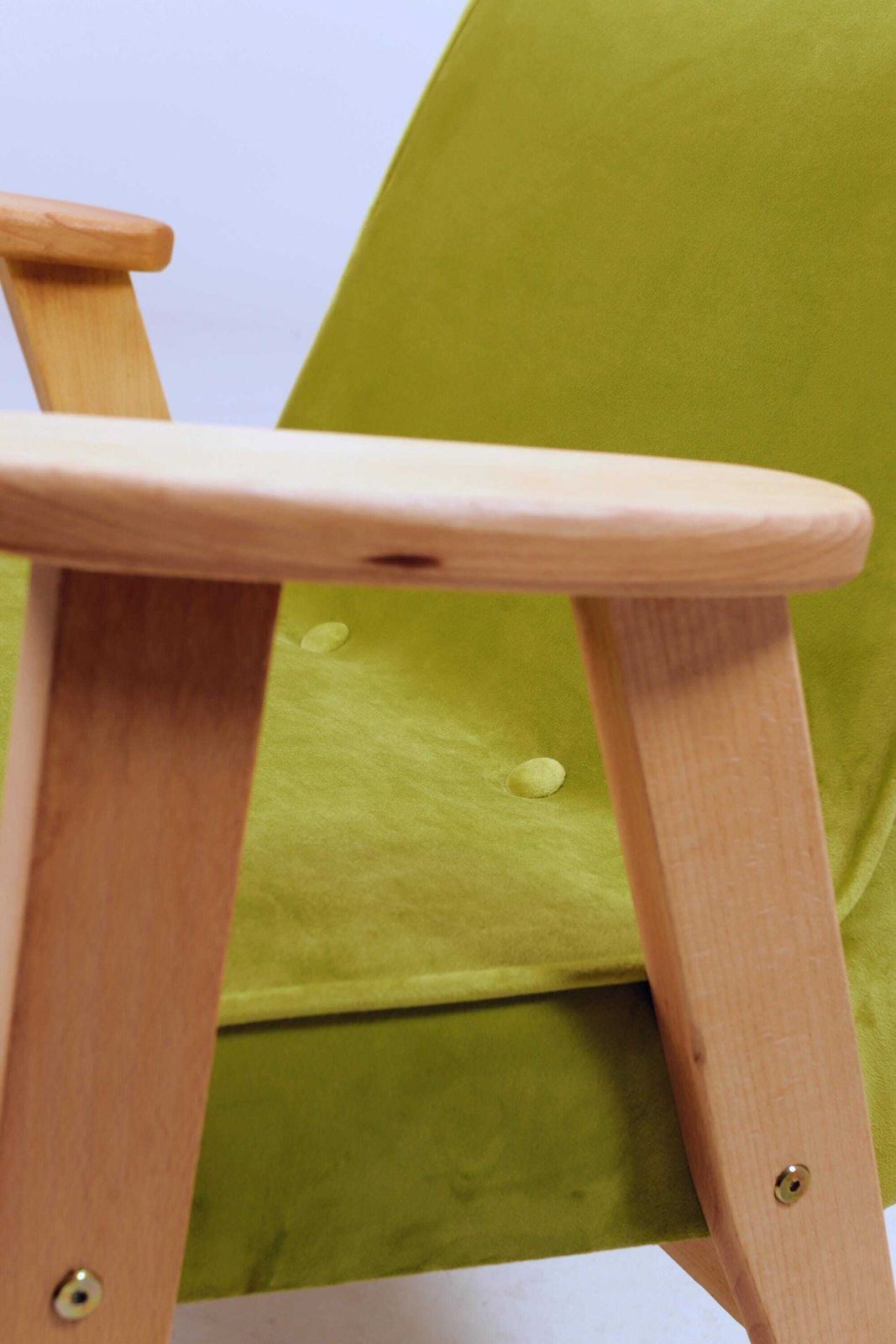 Vintage Lounge Chair Pear Green Velvet Natural Oiled Wood photo vinterior