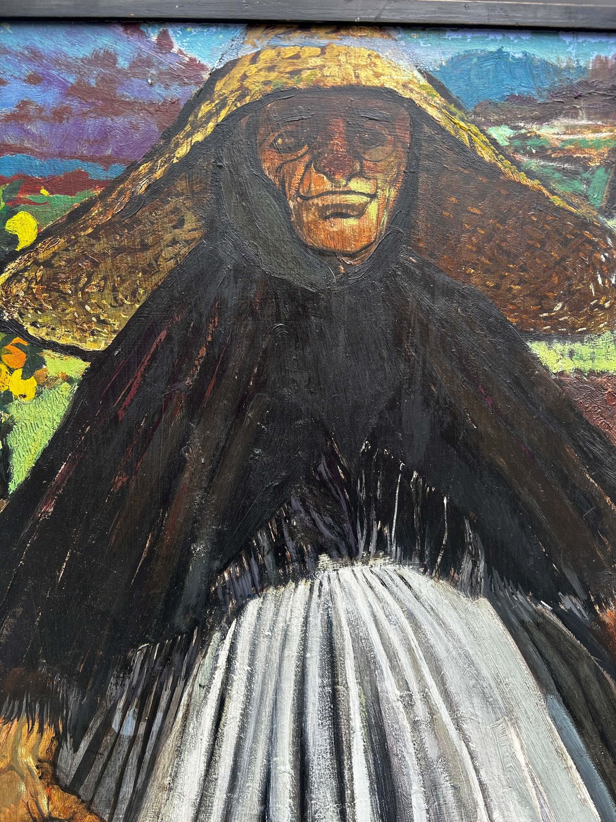 Mid Century Folk Inspired Oil On Board By Leslie Ann Gorton B.1939 photo furniture