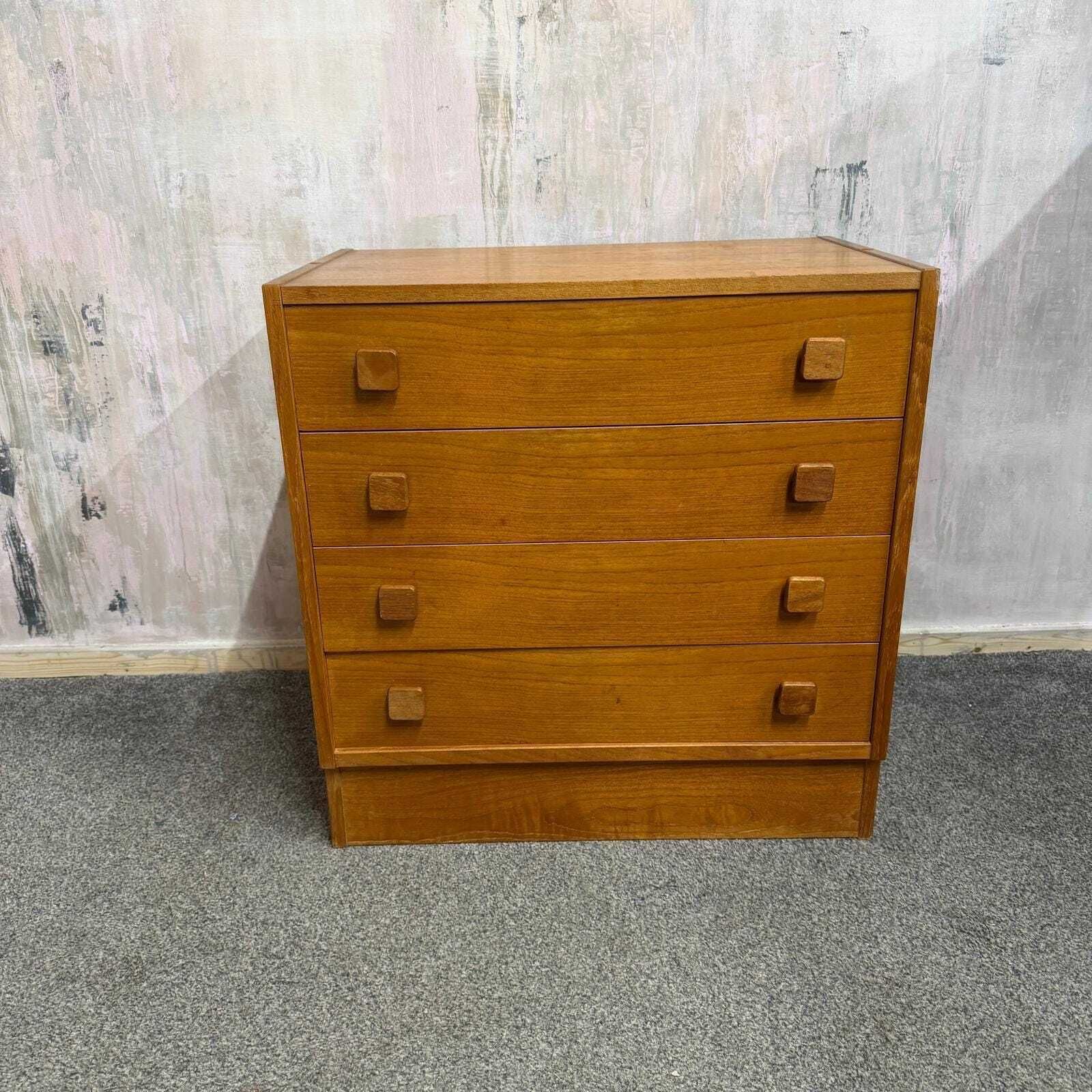 Danish Domino Mobelfabrik Low Chest Of 4 Drawers Mid Century Square Pulls Plinth