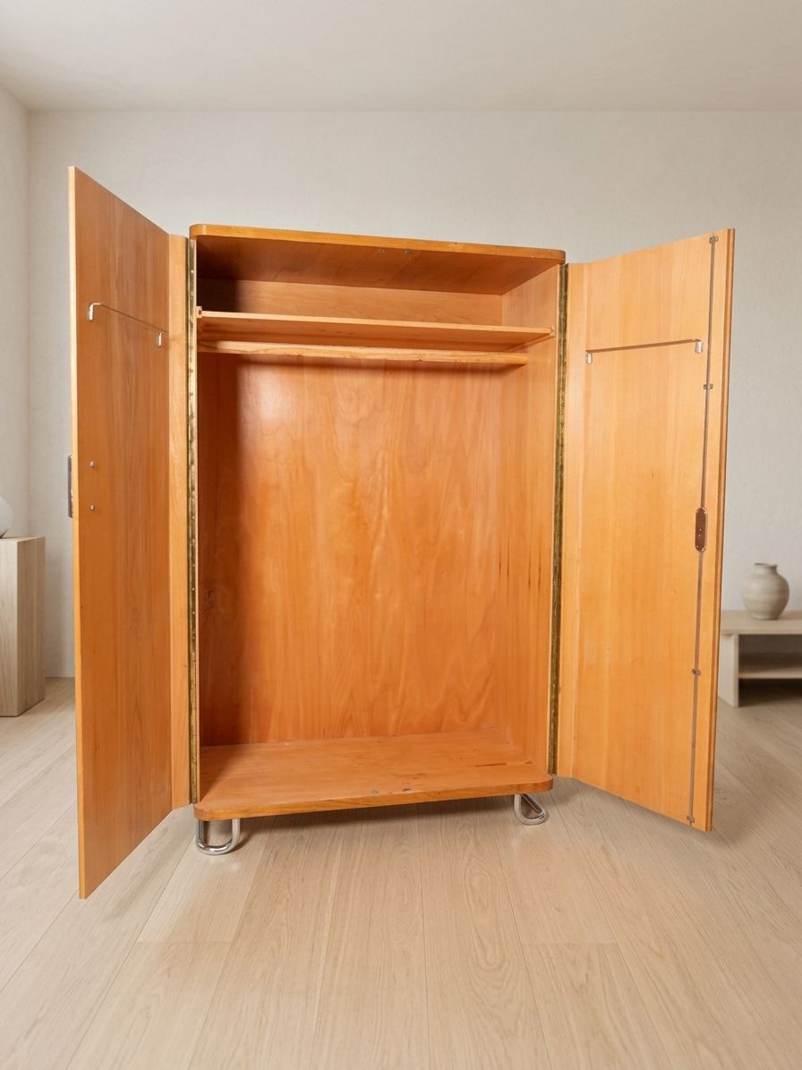 Functionalist Clothes Cabinet By Vichr & Spol., Bauhaus Style Wardrobe Storage Cabinet, 1930s Czechoslovakia photo for sale