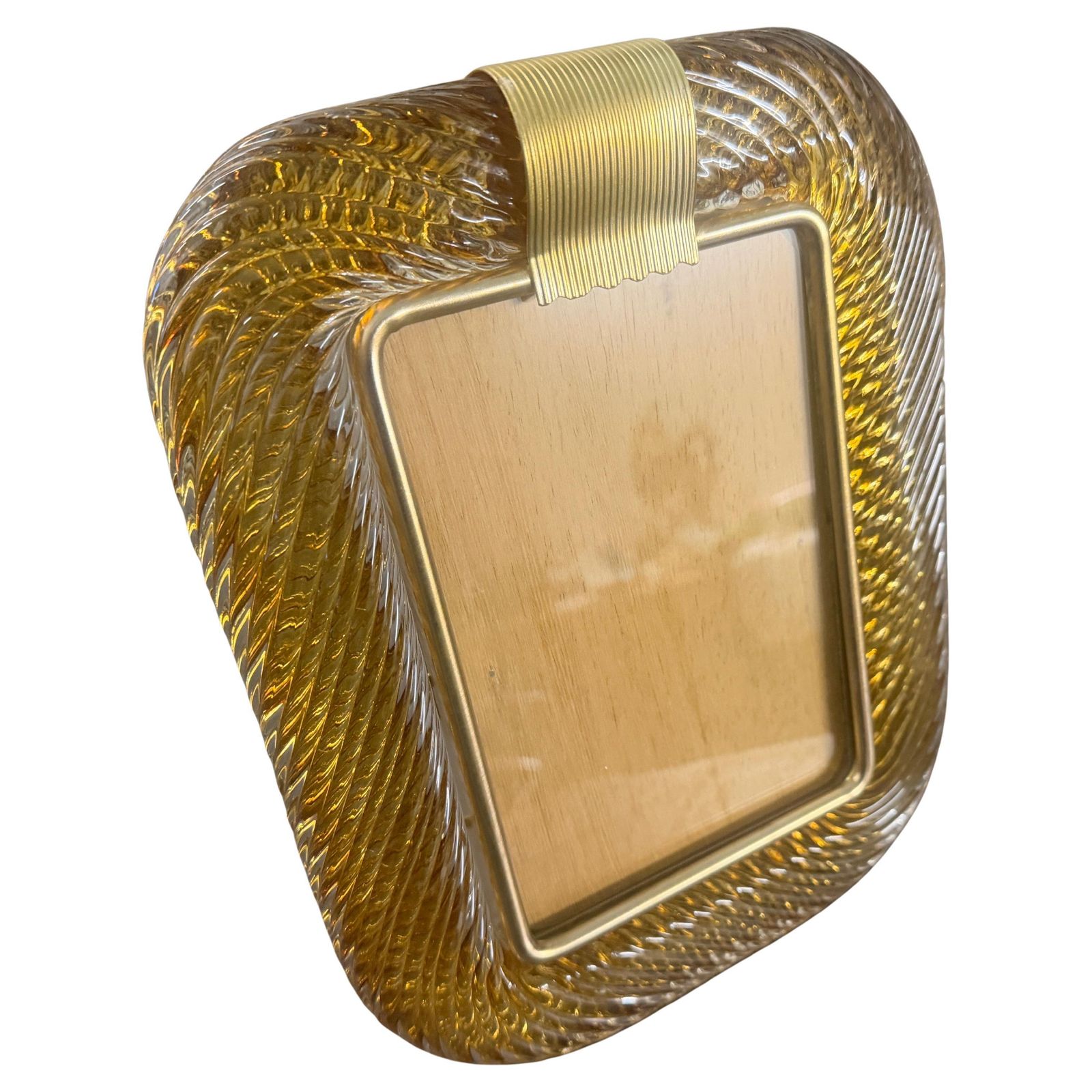 1990s Barovier Style Art Deco Amber Murano Glass And Brass Picture Frame photo furniture