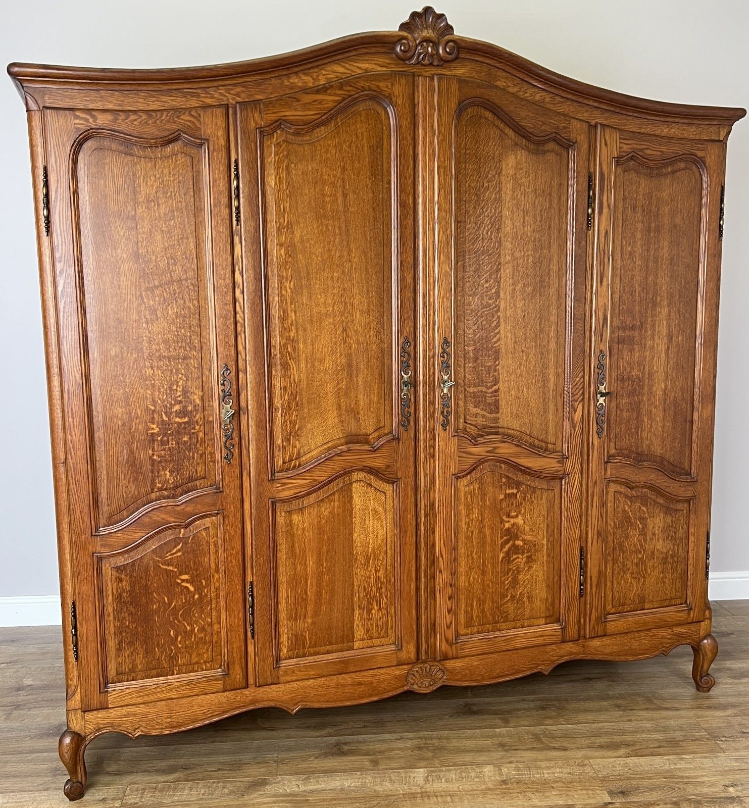 Wardrobe Vintage French Louis XVI Style Four Door Oak Carved Armoire Lot 6080 photo furniture