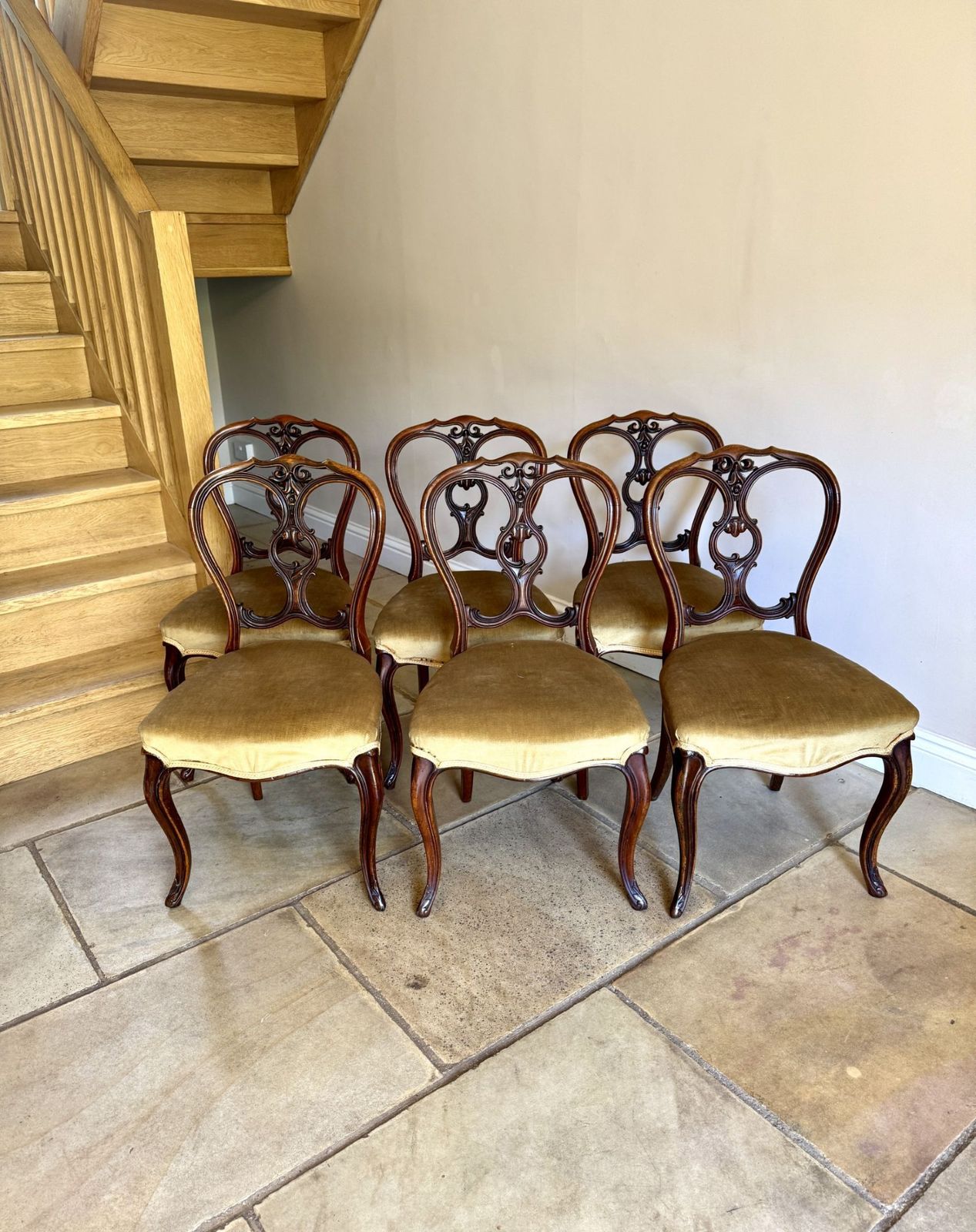 Elegant Quality Set Of Six Antique Carved Walnut Dining Chairs photo furniture