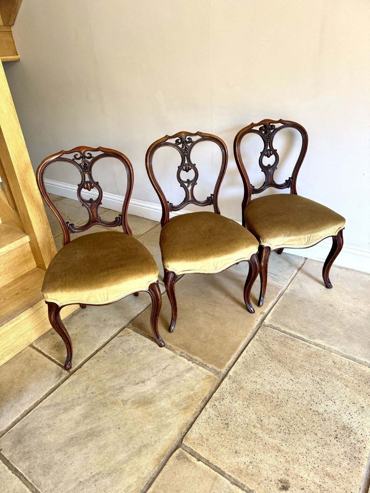 photo for sale Elegant Quality Set Of Six Antique Carved Walnut Dining Chairs