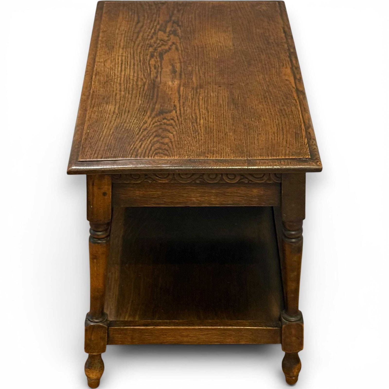 Victorian Oak Coffee Table With Carved Frieze & Lower Shelf photo Furniture