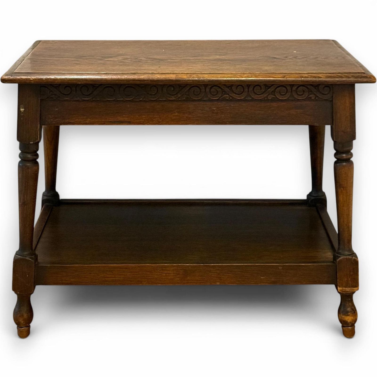 Victorian Oak Coffee Table With Carved Frieze & Lower Shelf photo buy