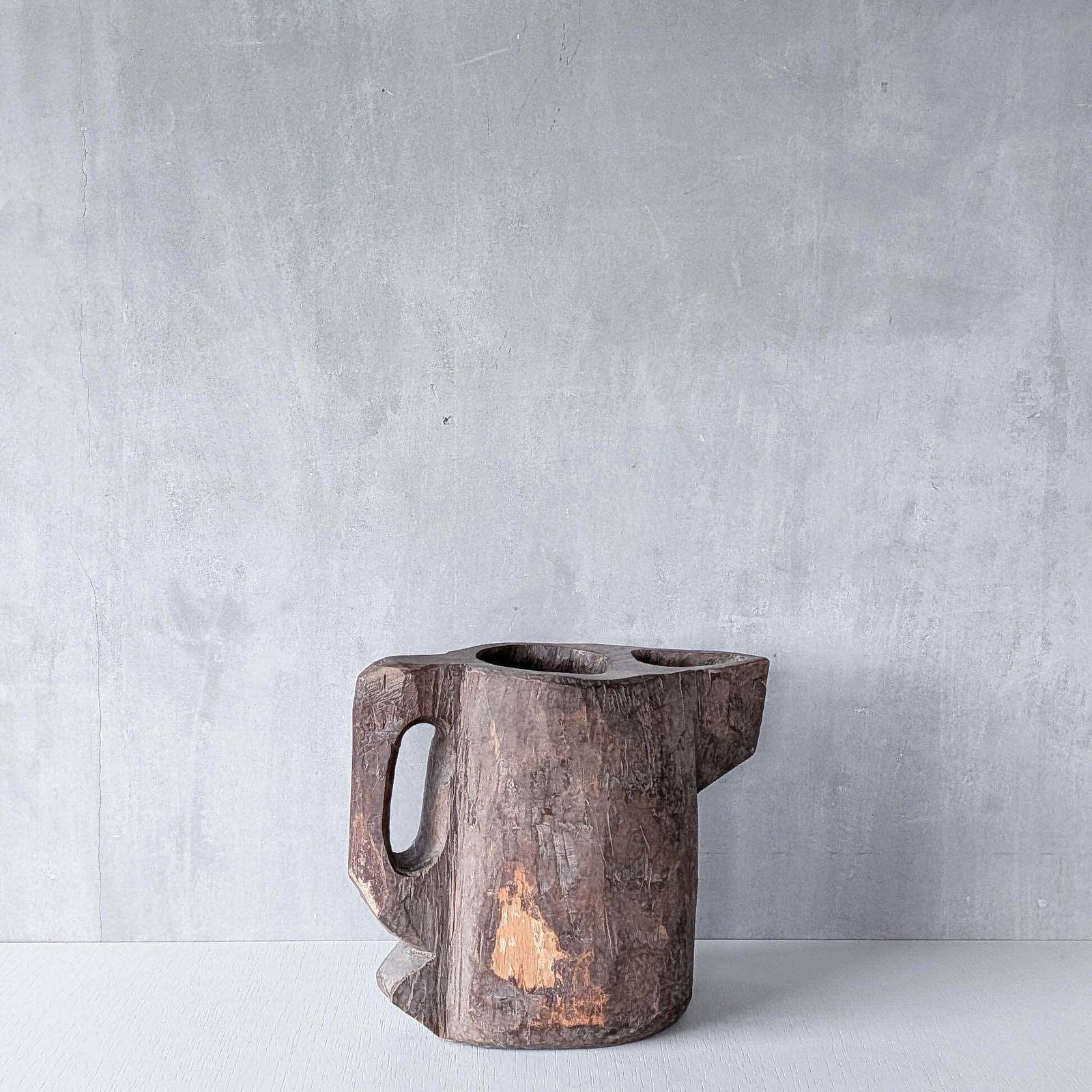 Folk Art Sculptural Heavy Hardwood Chainsaw Cut Carved Jug 1 photo Home Decor