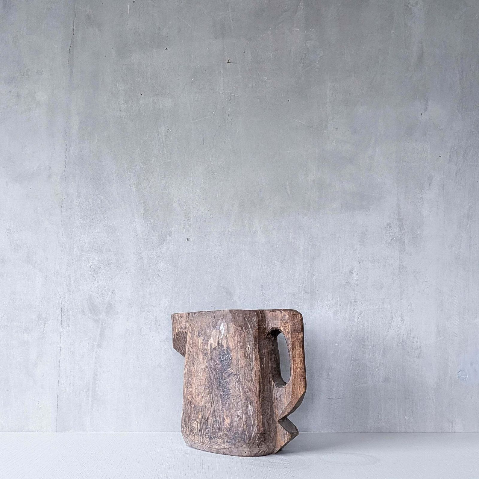 photo for sale Folk Art Sculptural Heavy Hardwood Chainsaw Cut Carved Jug 1
