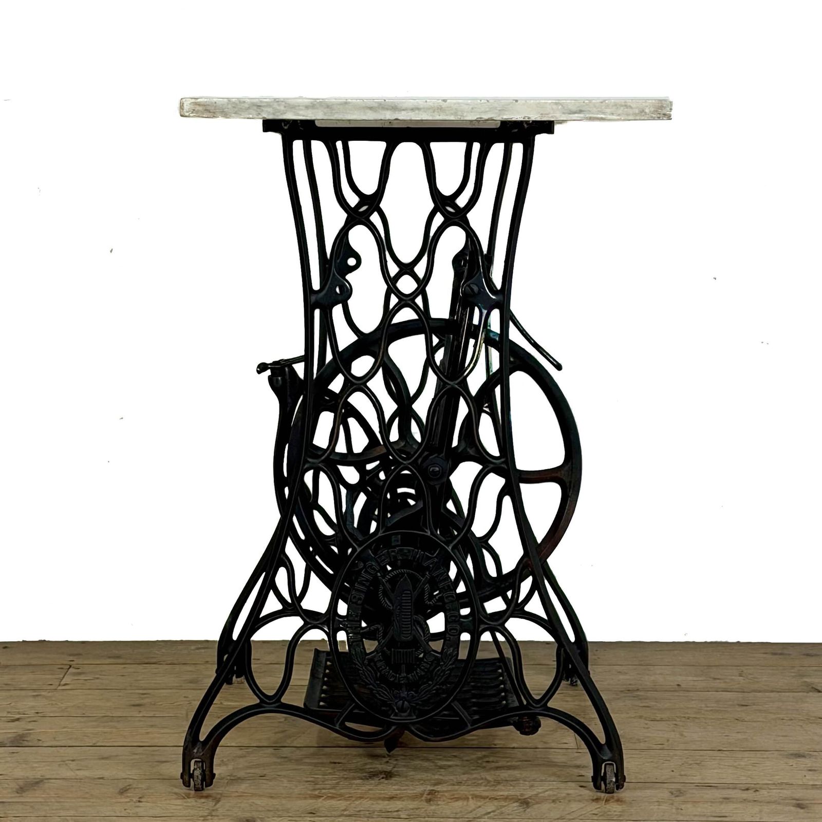 Antique Singer Sewing Machine Table With Marble Top | Antique Furniture | Oak Topped Table | Pub Table photo 450.0
