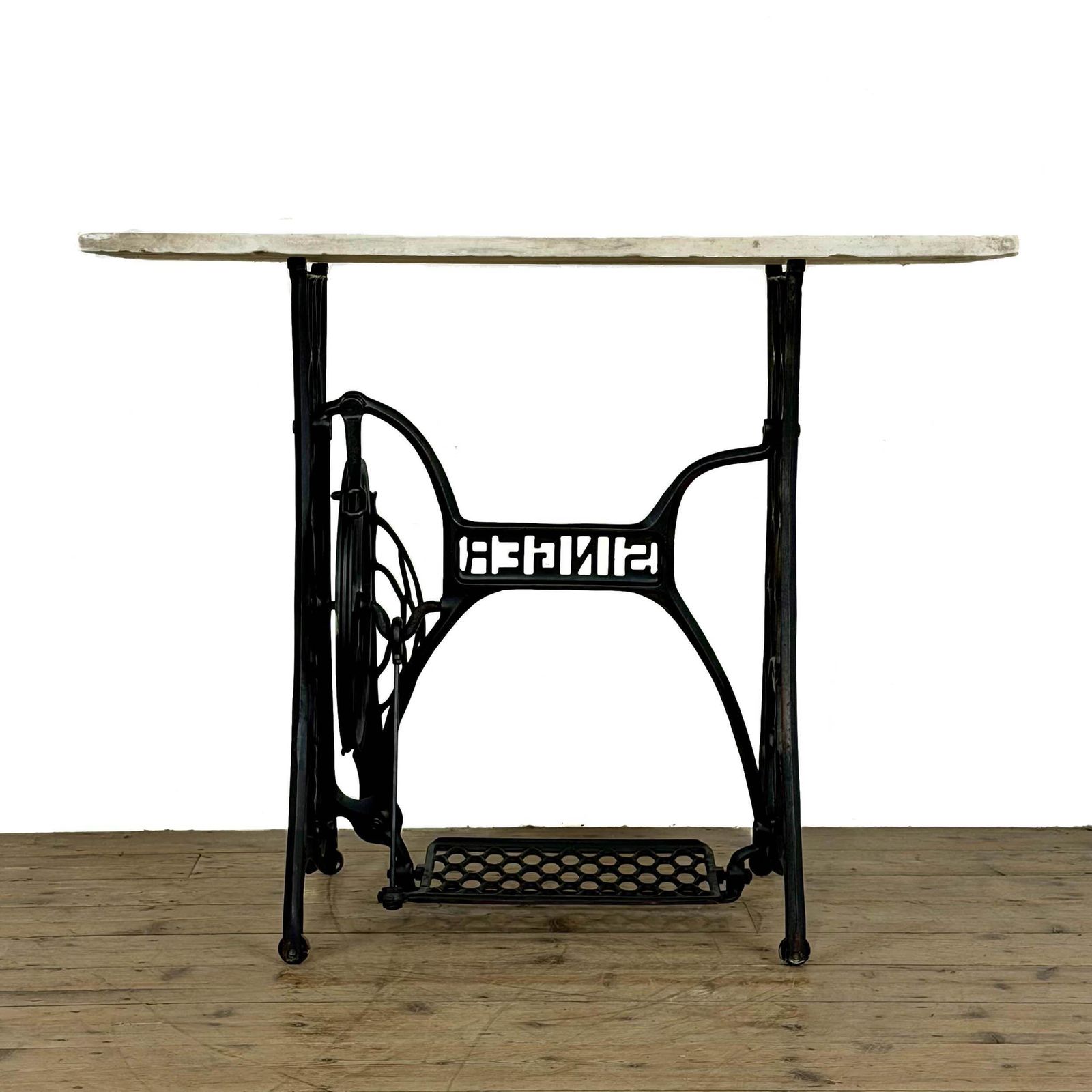 Antique Singer Sewing Machine Table With Marble Top | Antique Furniture | Oak Topped Table | Pub Table photo vinterior
