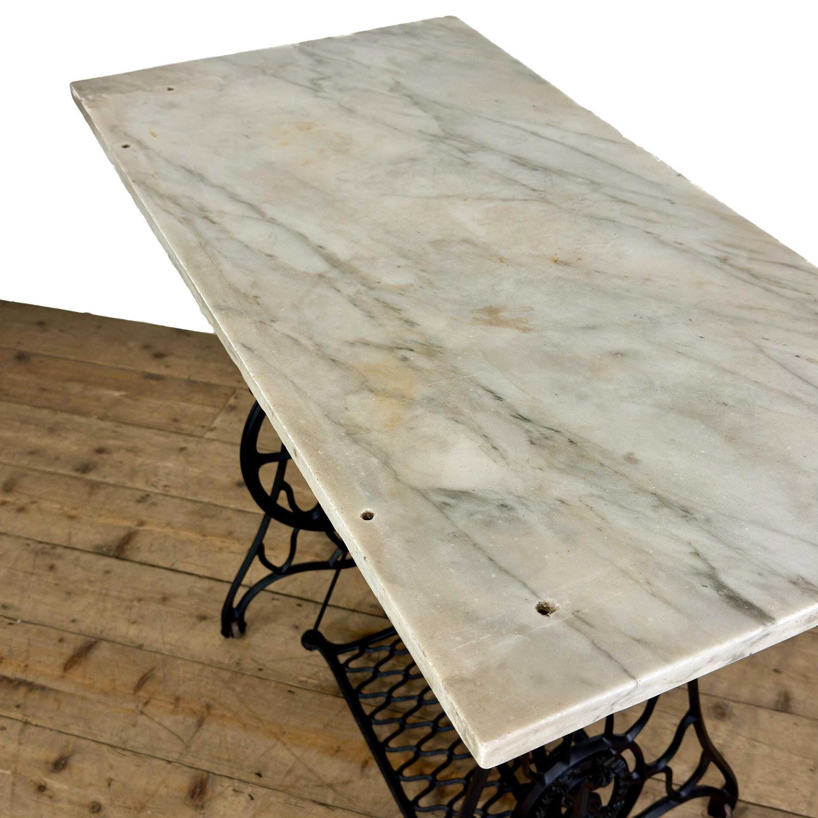 photo furniture Antique Singer Sewing Machine Table With Marble Top | Antique Furniture | Oak Topped Table | Pub Table