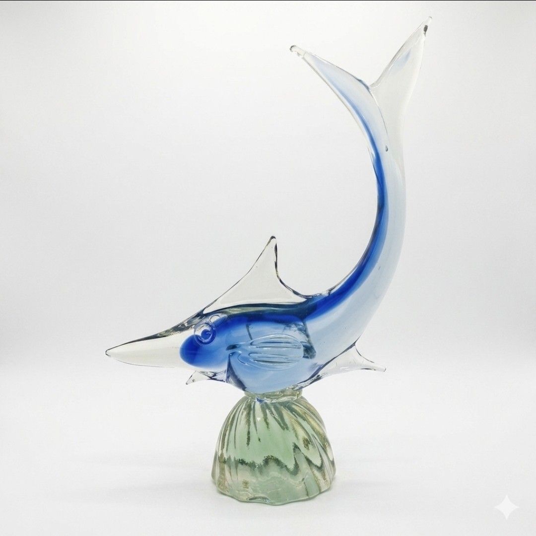 Murano Uranium Glass Marlin Fish Blue Green Large Vintage Venetian Italian photo furniture