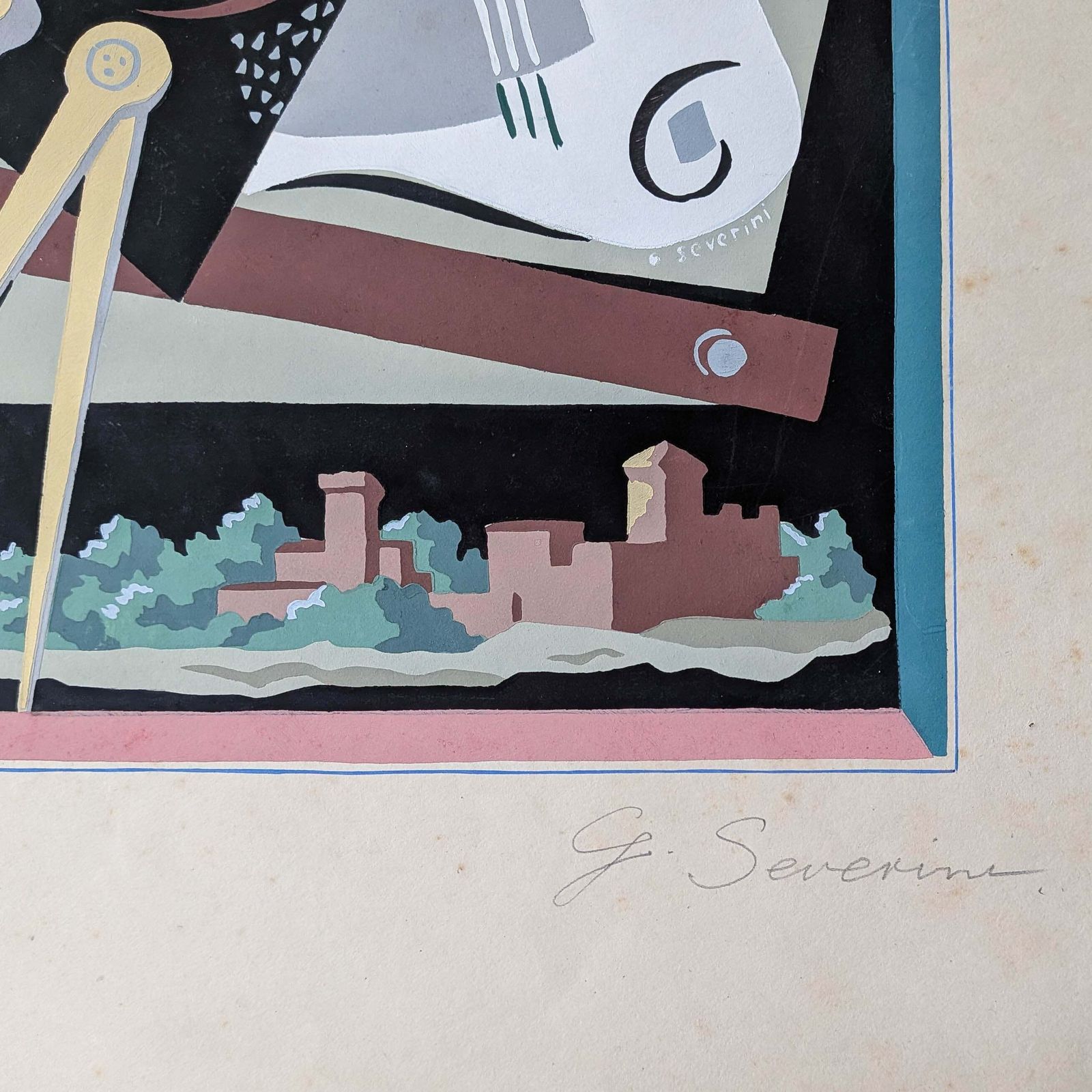 photo buy Gino Severini (1883 1966) Original Pochoir Print Still Life With Compass, 1930