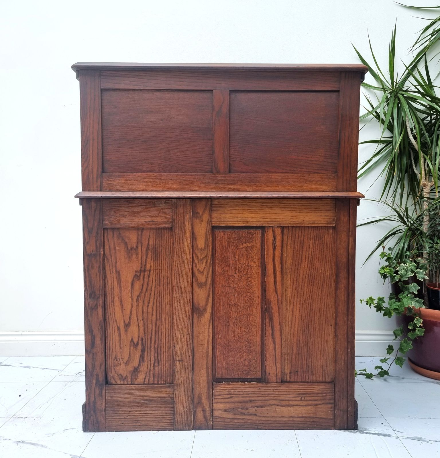 Furniture Oak Roll Top Tambour Pedestal Desk Bureau Harris Lebus Freestanding Panelled All Sides photo