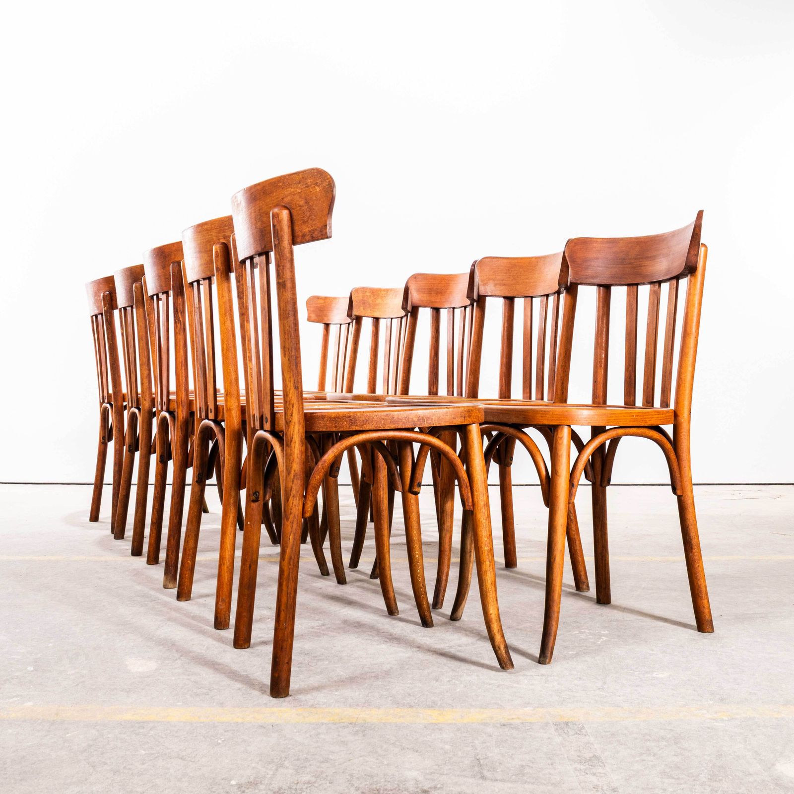 1950's Honey Oak Mahieu Bentwood Dining Chair   Set Of Ten photo for sale