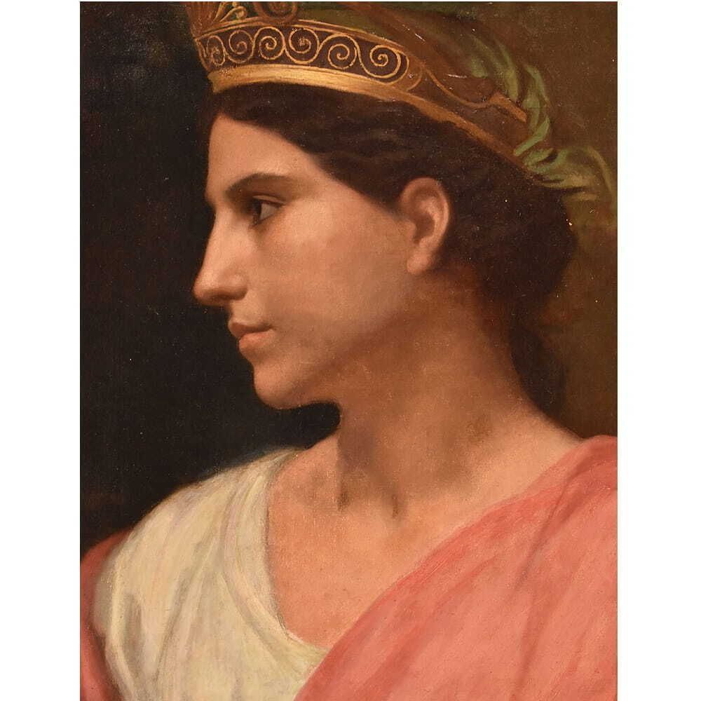 Antique Woman Portrait Painting, Young Woman, Oil On Canvas, XIX Century. photo for sale