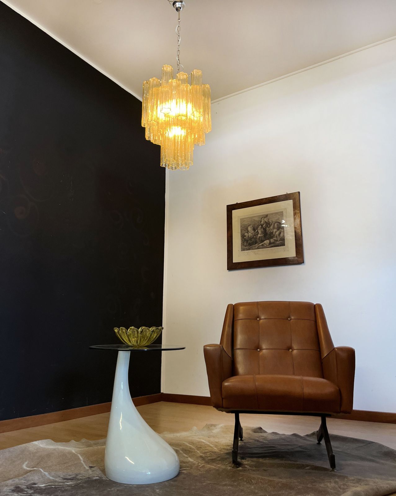 Fantastic Murano Clear Amber / Gold Glass Tube Chandelier photo vinterior