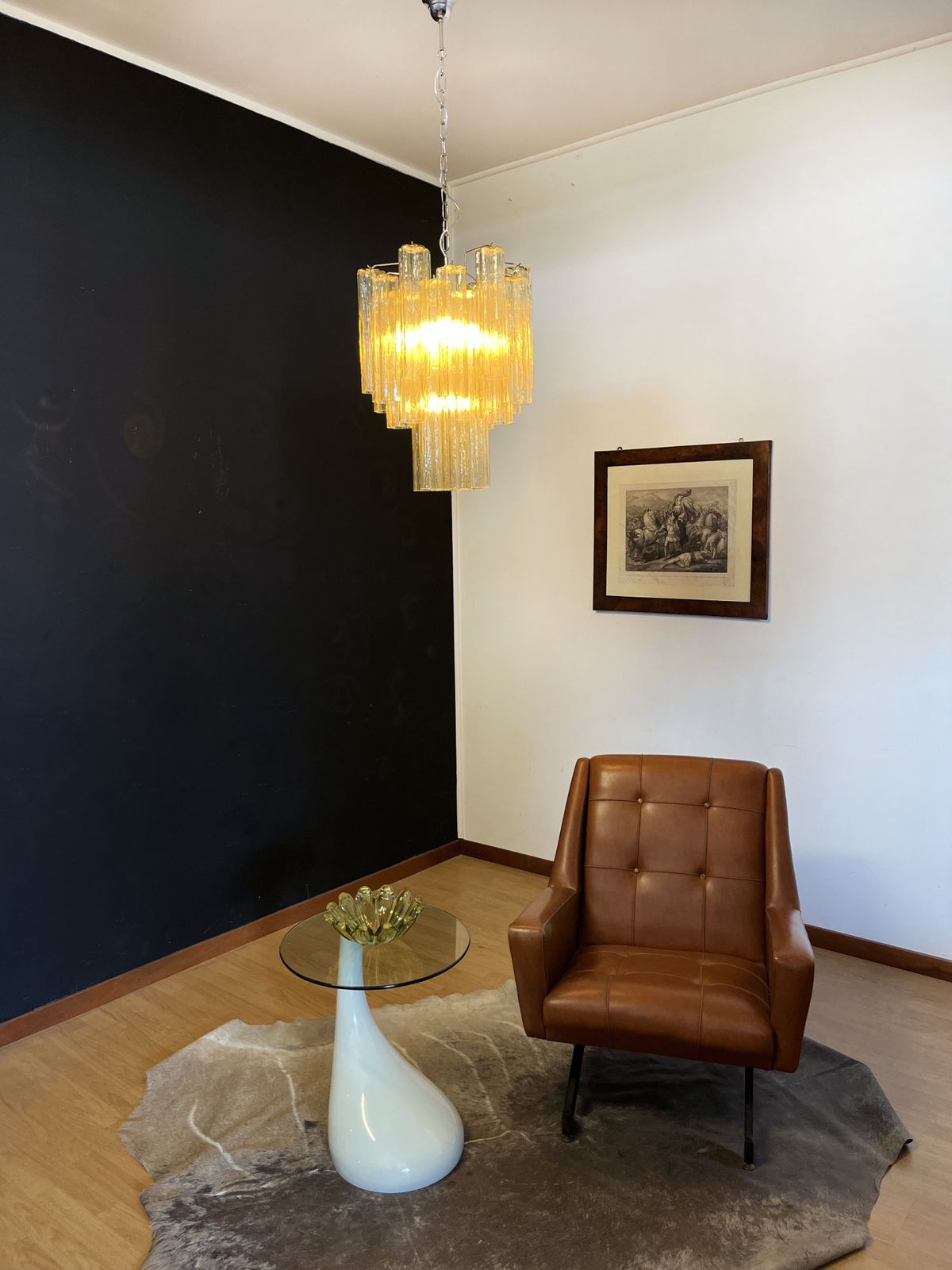 Fantastic Murano Clear Amber / Gold Glass Tube Chandelier photo vintage