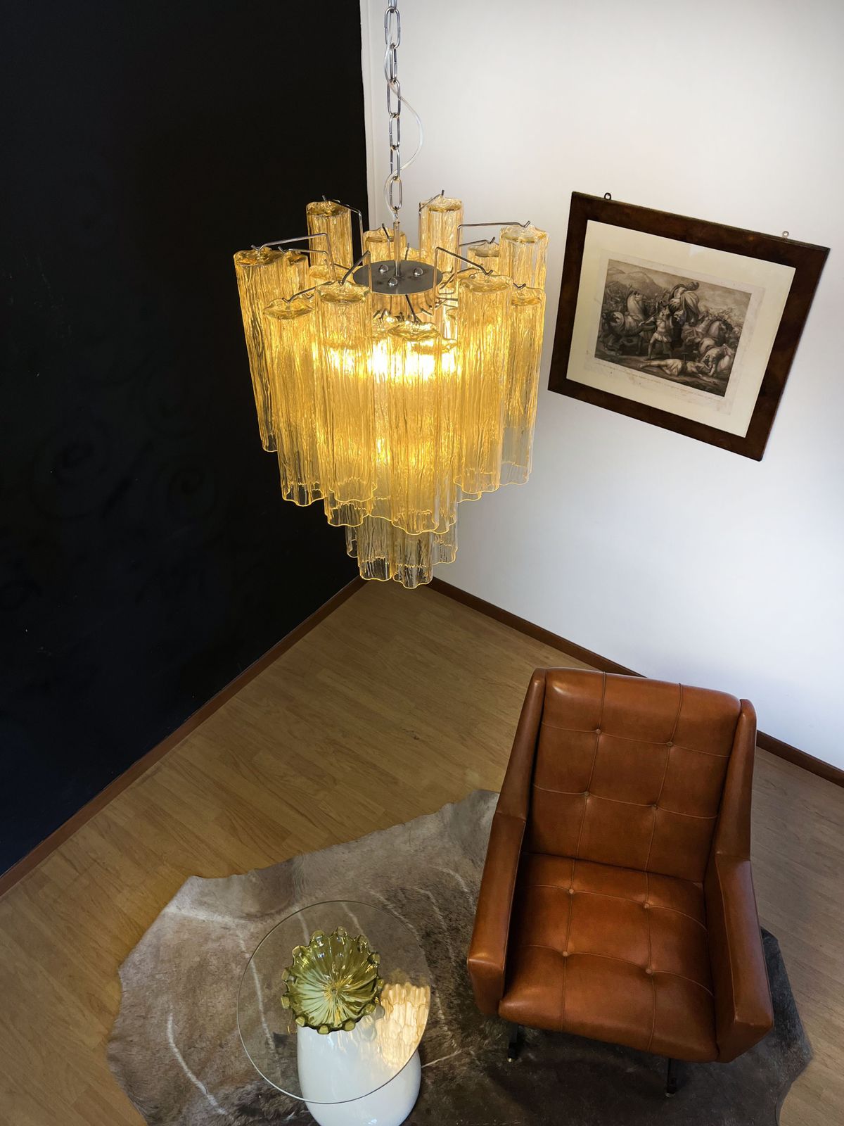 photo for sale Fantastic Murano Clear Amber / Gold Glass Tube Chandelier