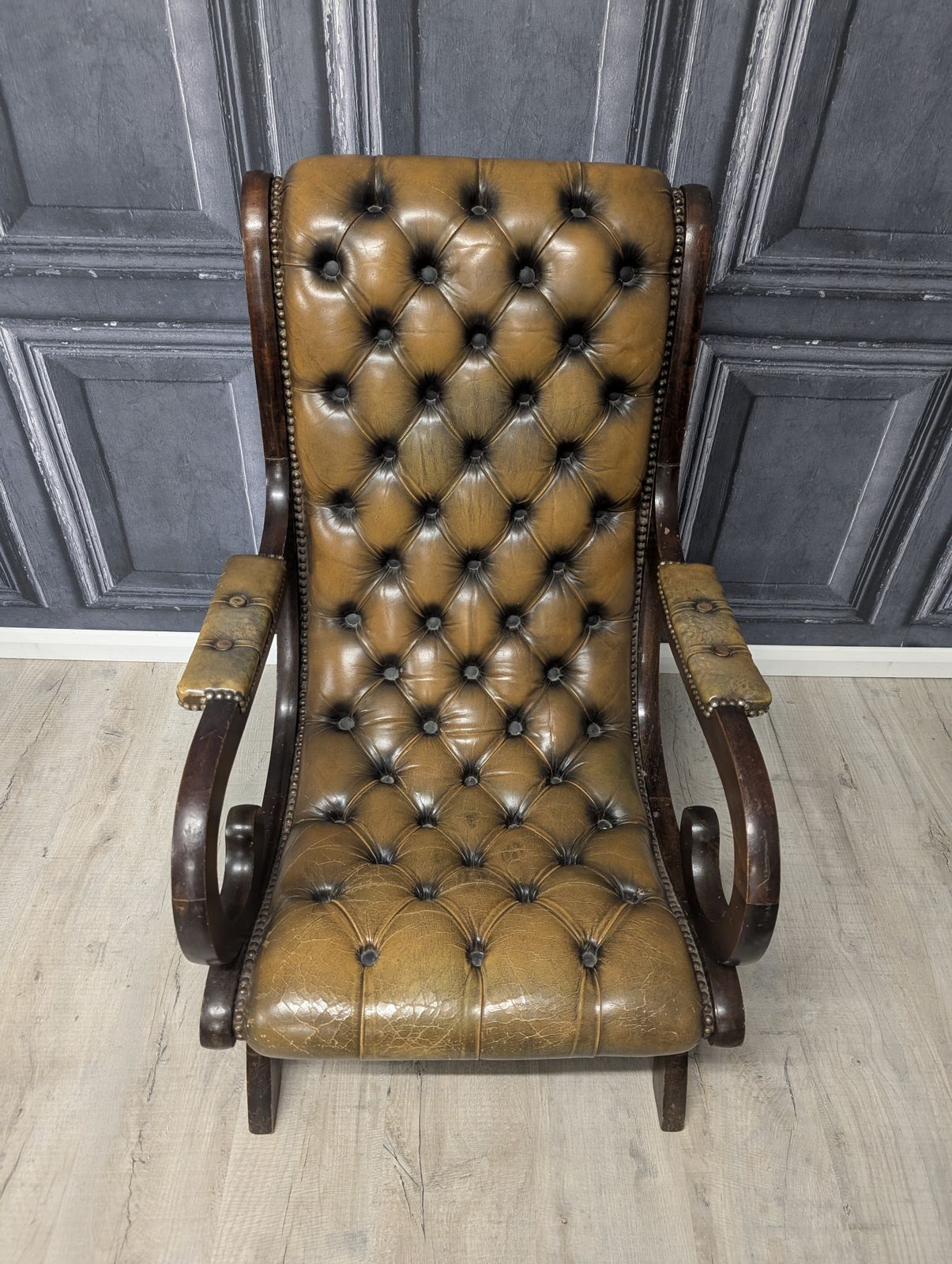 Vintage English Chesterfield Armchair Green Leather Club Chair 1970s photo Furniture