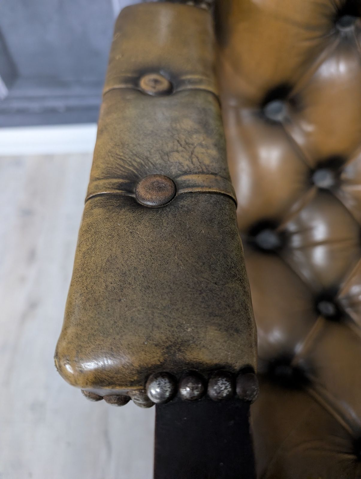 Vintage English Chesterfield Armchair Green Leather Club Chair 1970s photo buy