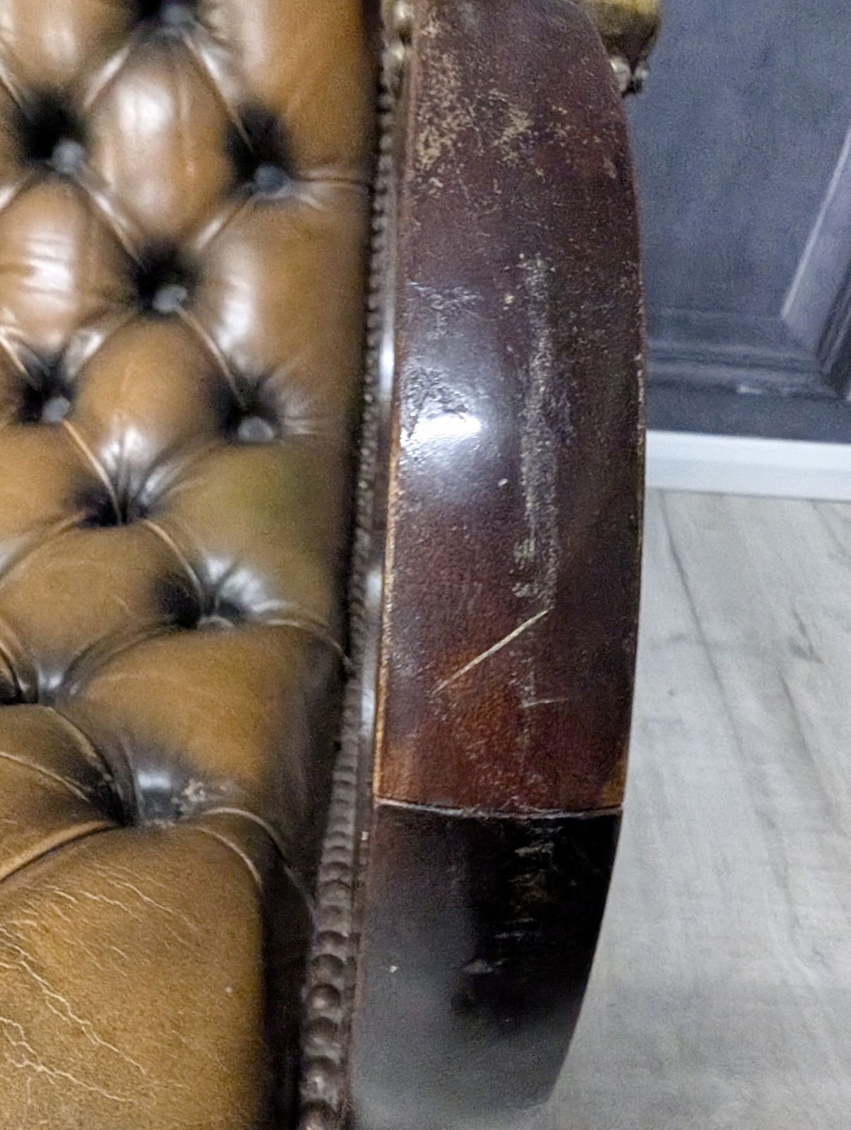 395.0 Vintage English Chesterfield Armchair Green Leather Club Chair 1970s photo