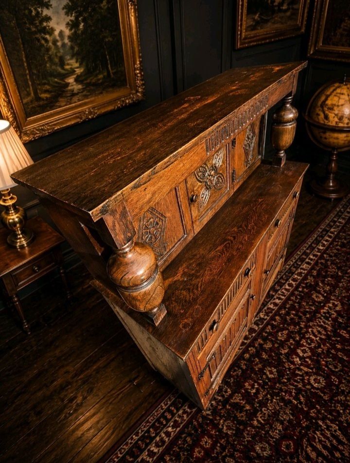 Rare Carved Oak Welsh Dresser Cabinet Vintage Large Uk Delivery photo 939.99