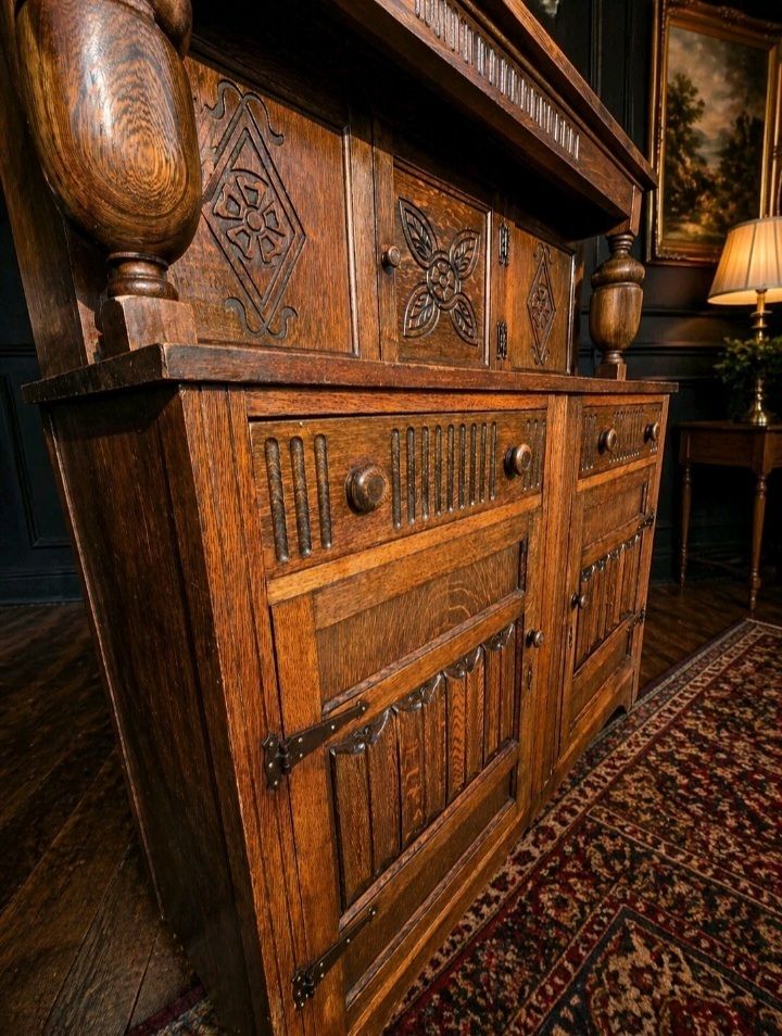 Rare Carved Oak Welsh Dresser Cabinet Vintage Large Uk Delivery photo buy