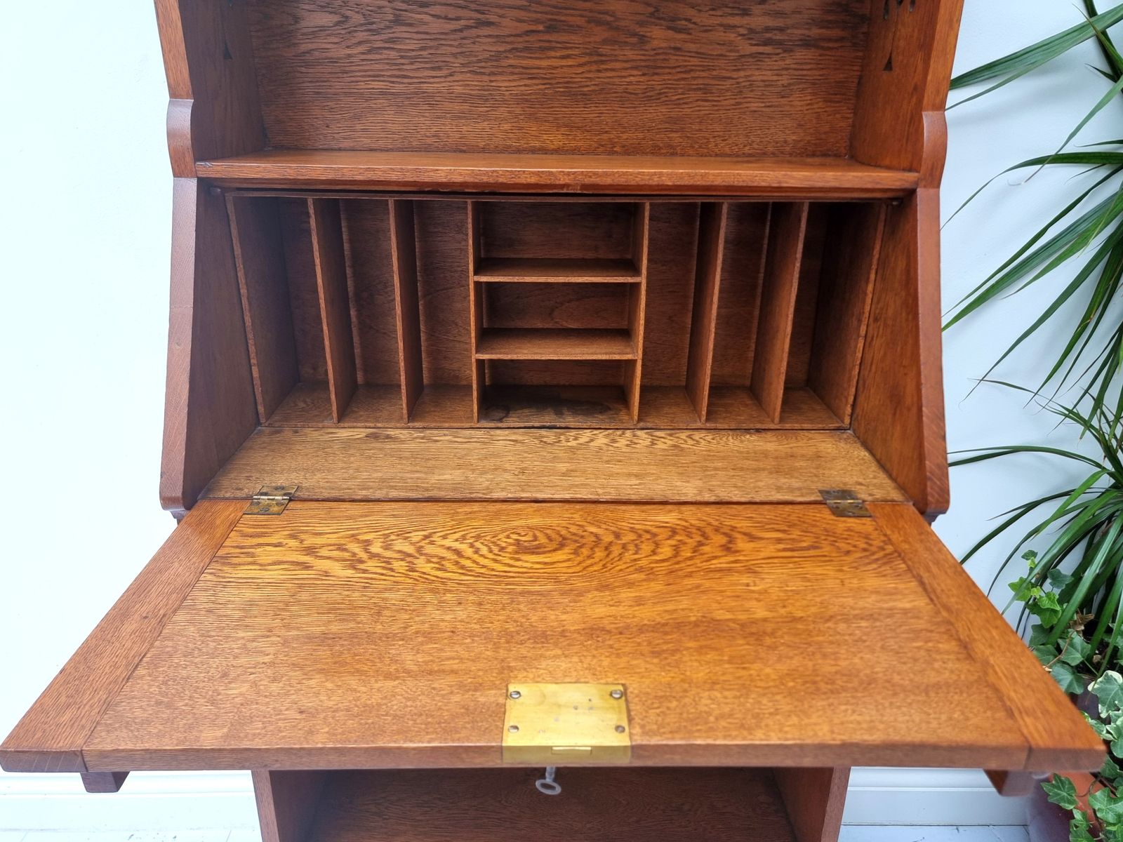 Arts & Crafts Oak Bureau Tall Bookcase Secretaire Writing Desk photo furniture
