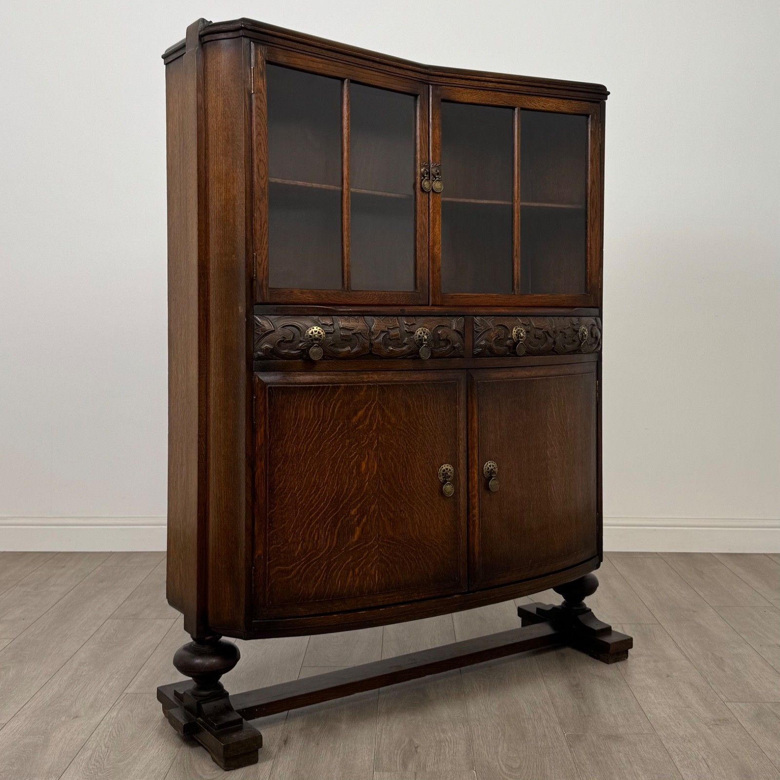 photo furniture Antique 20th Century Edwardian Display Cabinet In Oak ( Af 5653 )