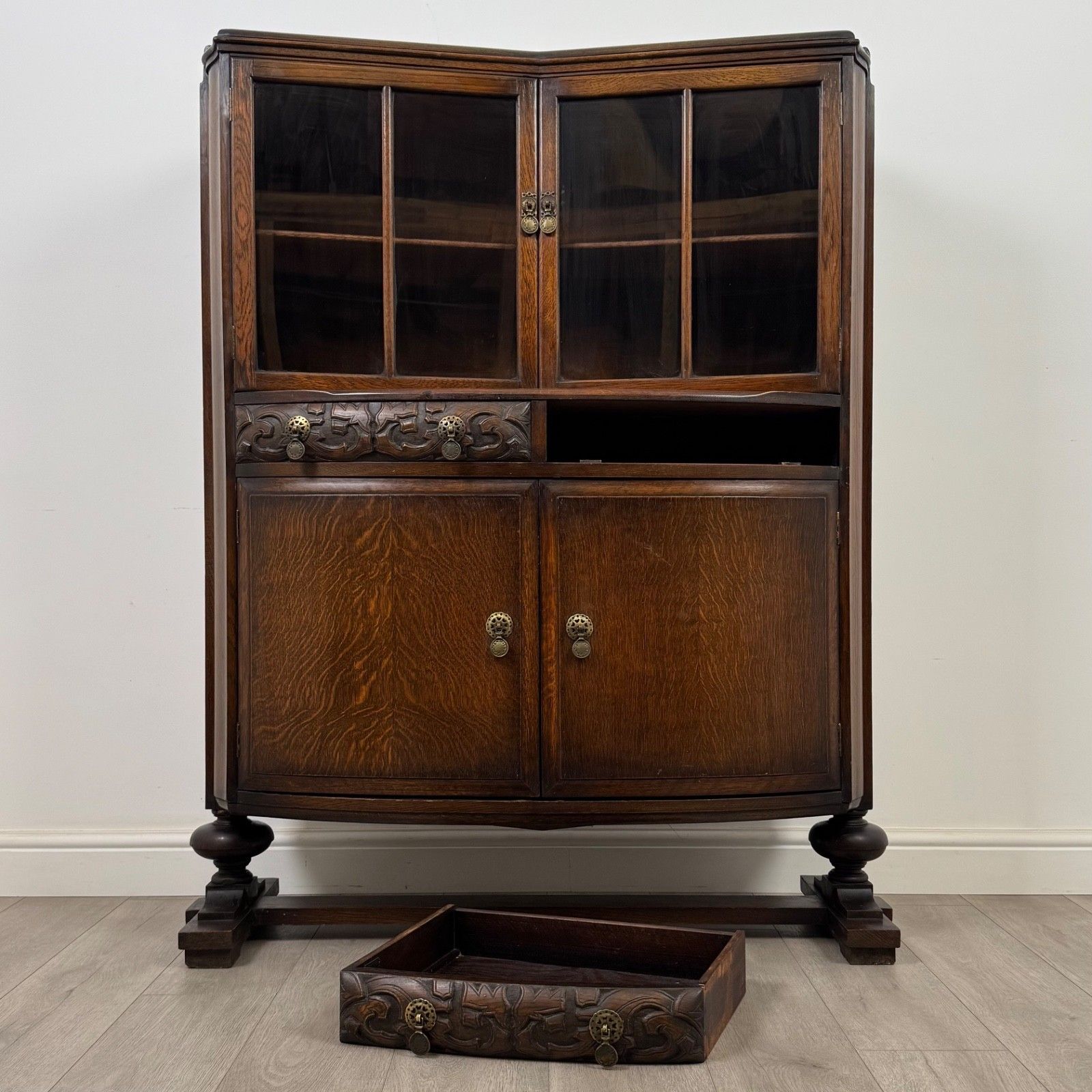 Furniture Antique 20th Century Edwardian Display Cabinet In Oak ( Af 5653 ) photo