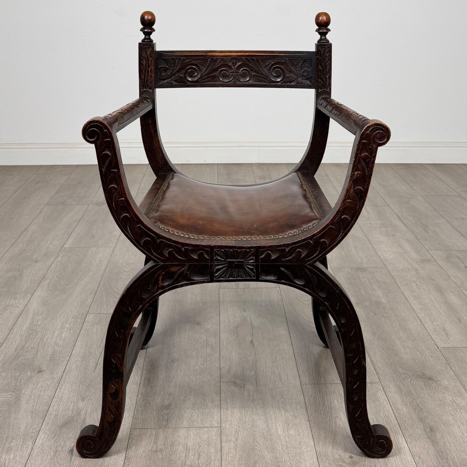 Antique 19th Century Victorian Savonarola Chair In Oak ( Af 5683 ) photo vintage