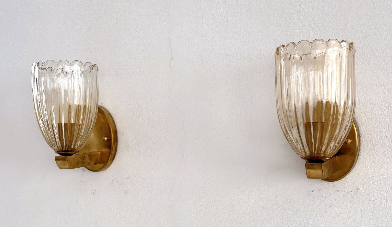 Italian Brass And Murano Glass Wall Lights Or Sconces In Art Deco Style, 1990s photo Lighting