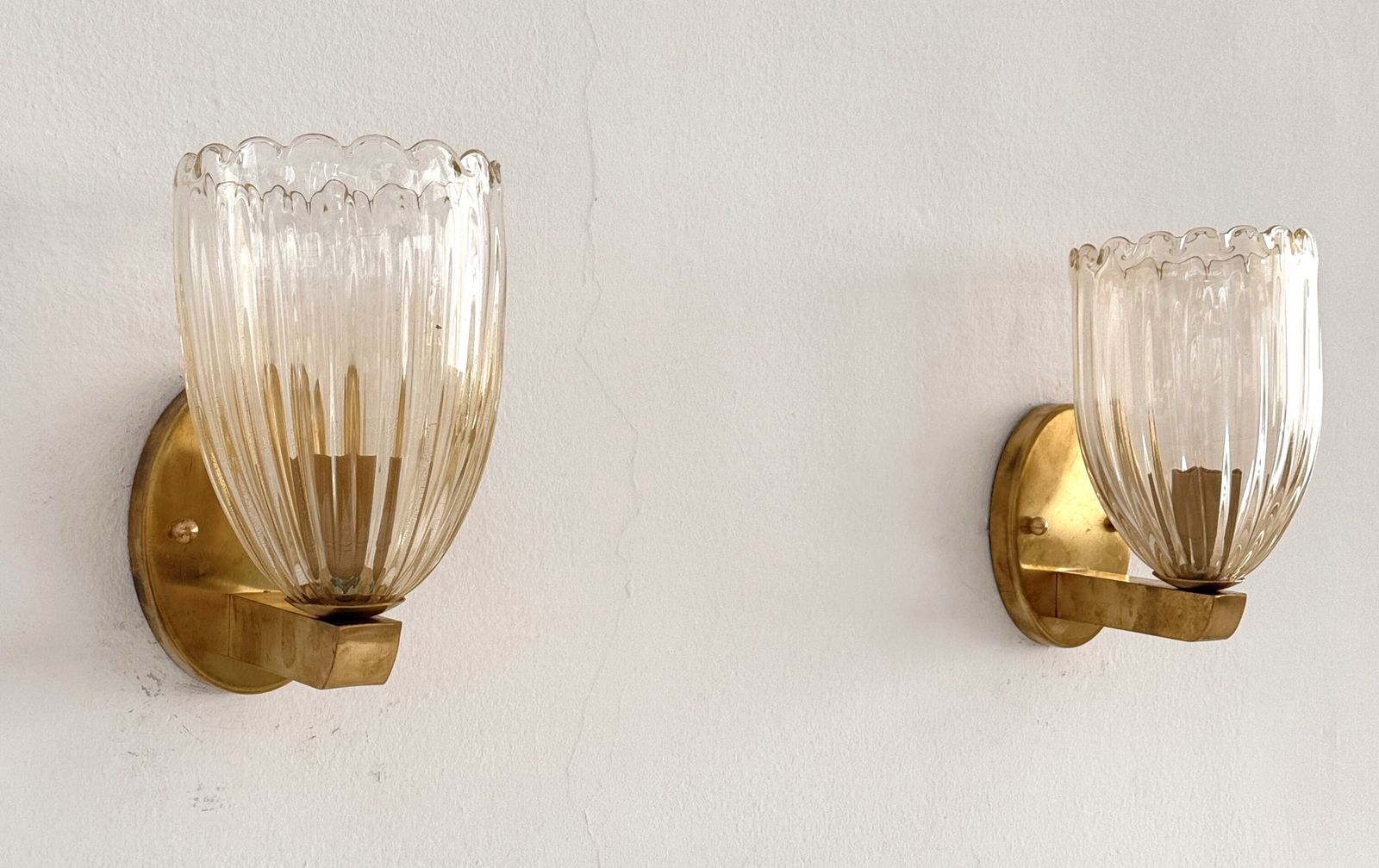 Italian Brass And Murano Glass Wall Lights Or Sconces In Art Deco Style, 1990s photo 1580.0