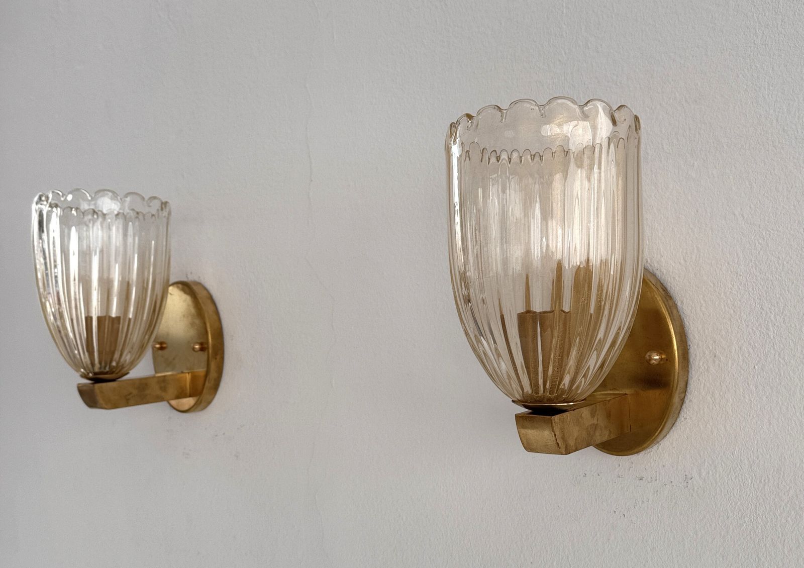 photo furniture Italian Brass And Murano Glass Wall Lights Or Sconces In Art Deco Style, 1990s