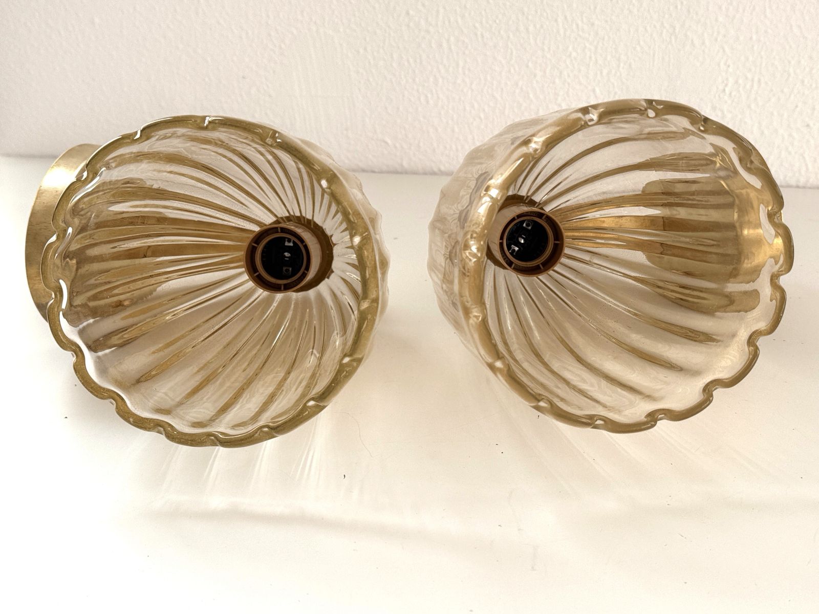 1580.0 Italian Brass And Murano Glass Wall Lights Or Sconces In Art Deco Style, 1990s photo
