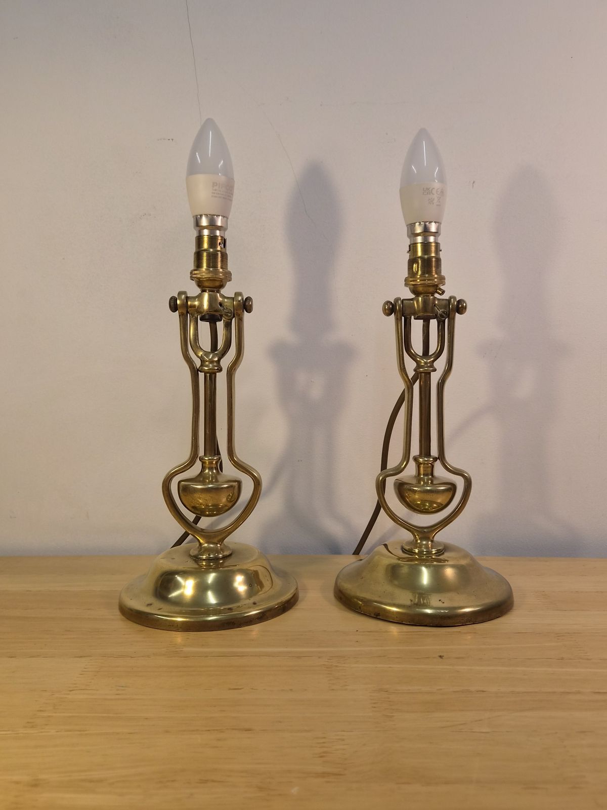 Matched Pair Of Antique Brass Maritime Gimbal Wall Sconces Or Table Lamps  Playmit & Mcgeoch photo vintage