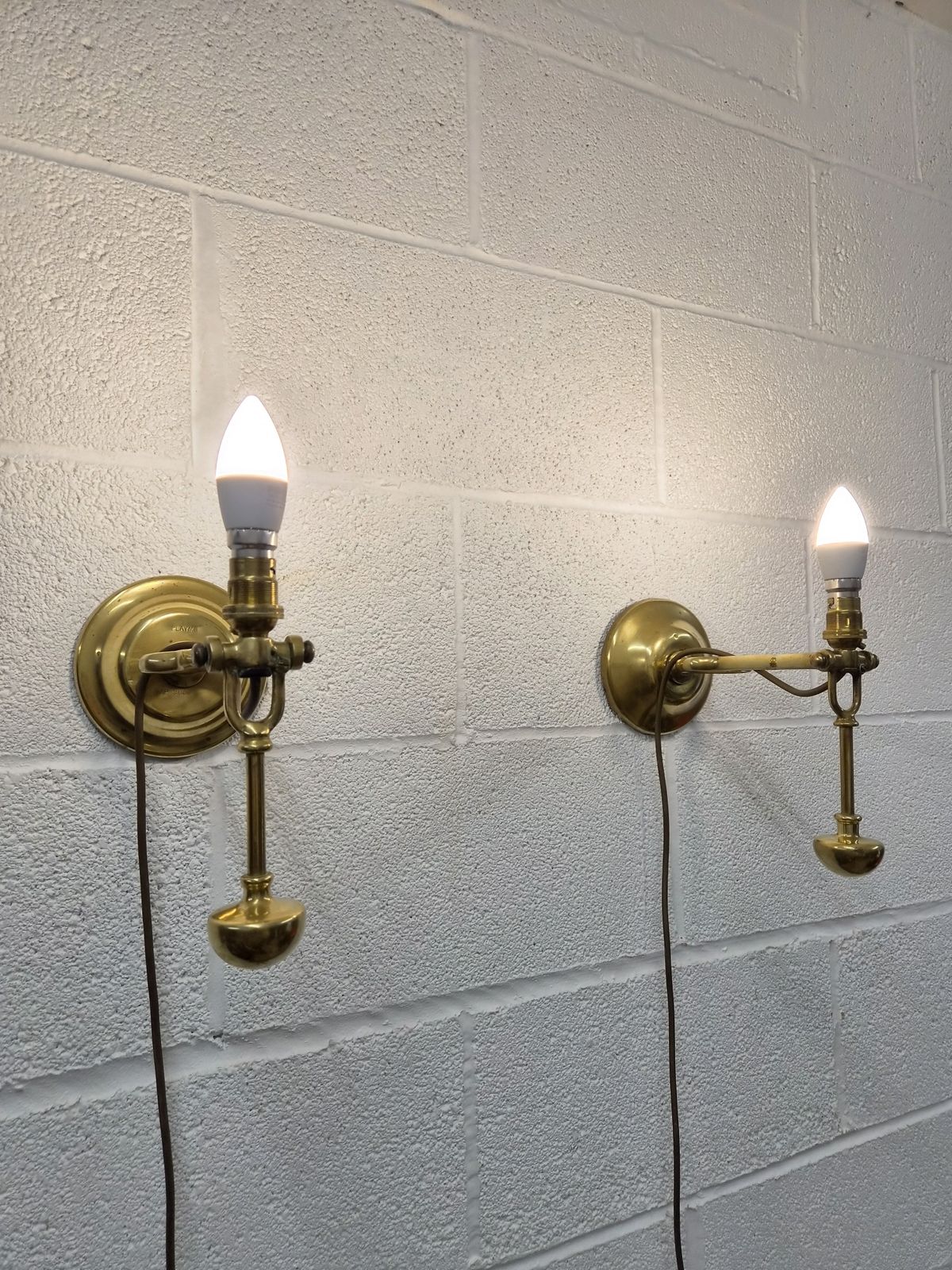 Matched Pair Of Antique Brass Maritime Gimbal Wall Sconces Or Table Lamps  Playmit & Mcgeoch