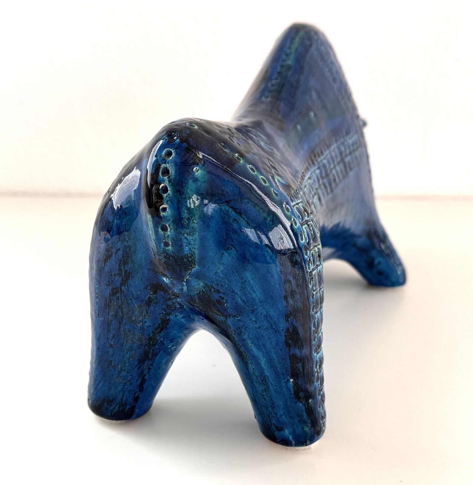 Italian Midcentury Ceramic Bull Rimini Blu By Aldo Londi For Bitossi, 1960s photo buy