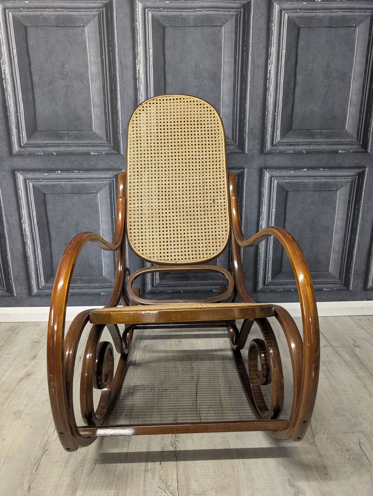 Thonet Style Vintage Bentwood Rocking Chair Rattan Cane photo for sale