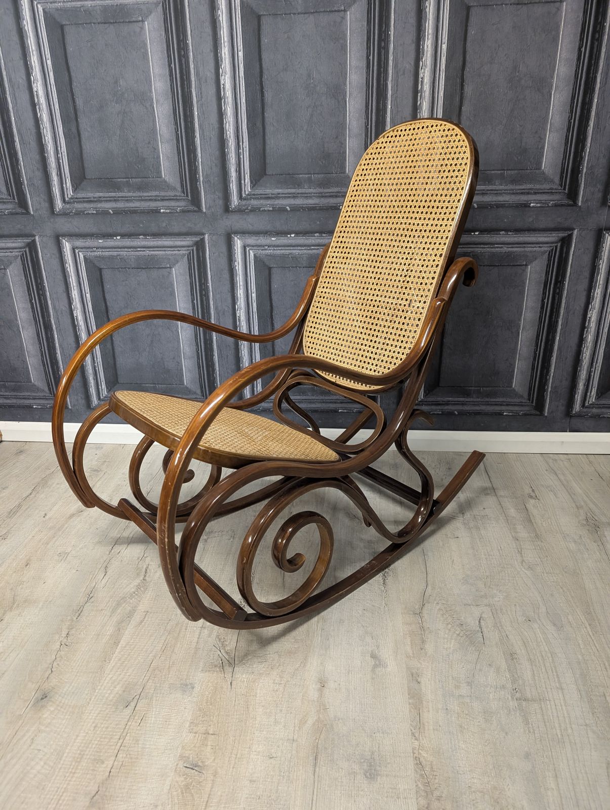 Thonet Style Vintage Bentwood Rocking Chair Rattan Cane photo vinterior