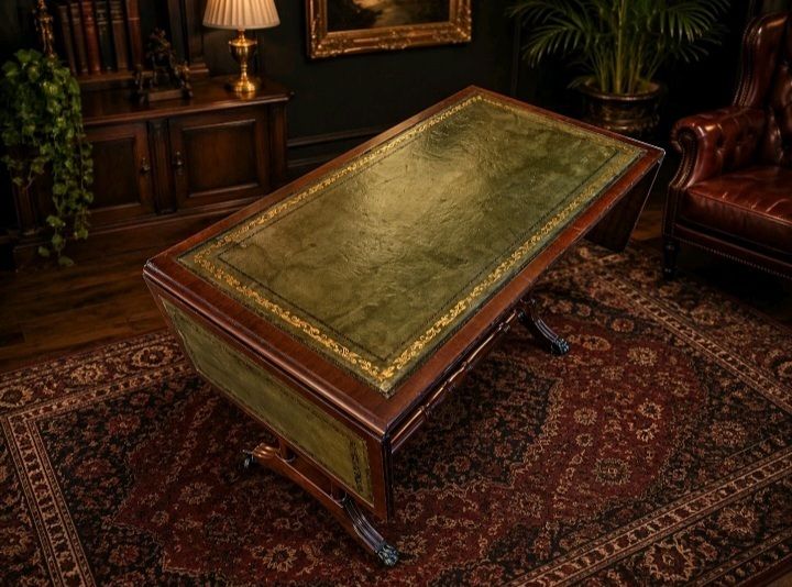 Rare Shaw Of London Leather Top Table Mahogany Drop Leaf Regency photo furniture