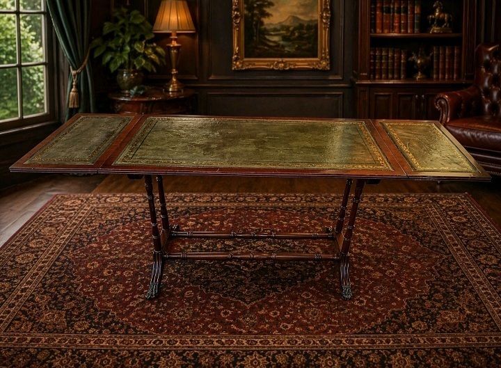 Rare Shaw Of London Leather Top Table Mahogany Drop Leaf Regency photo for sale