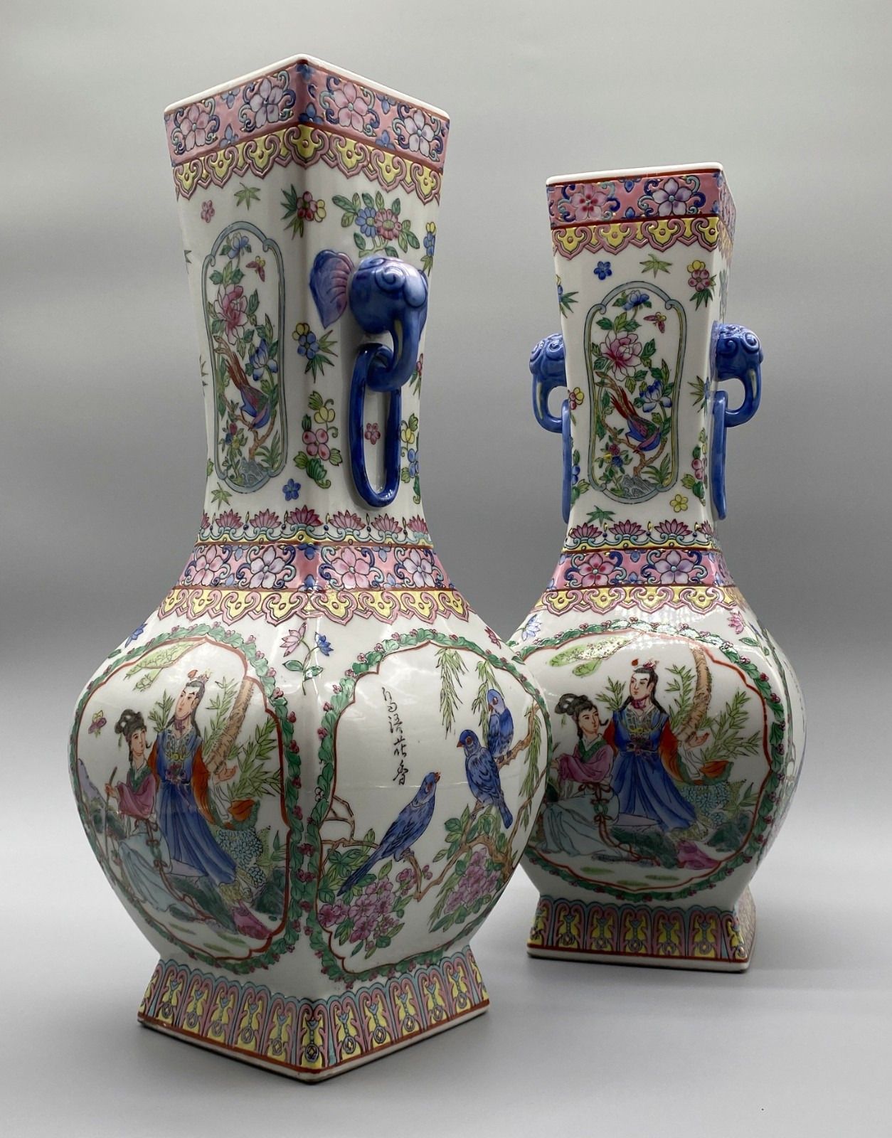 Superb, Tall Pair Of Contemporary Chinese Famille Rose Elephant Vases photo Home Decor